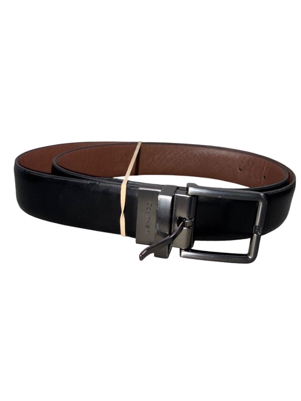 Calvin Klein Mens Black & Brown Reversible Leather Belt With Gunmetal Buckle